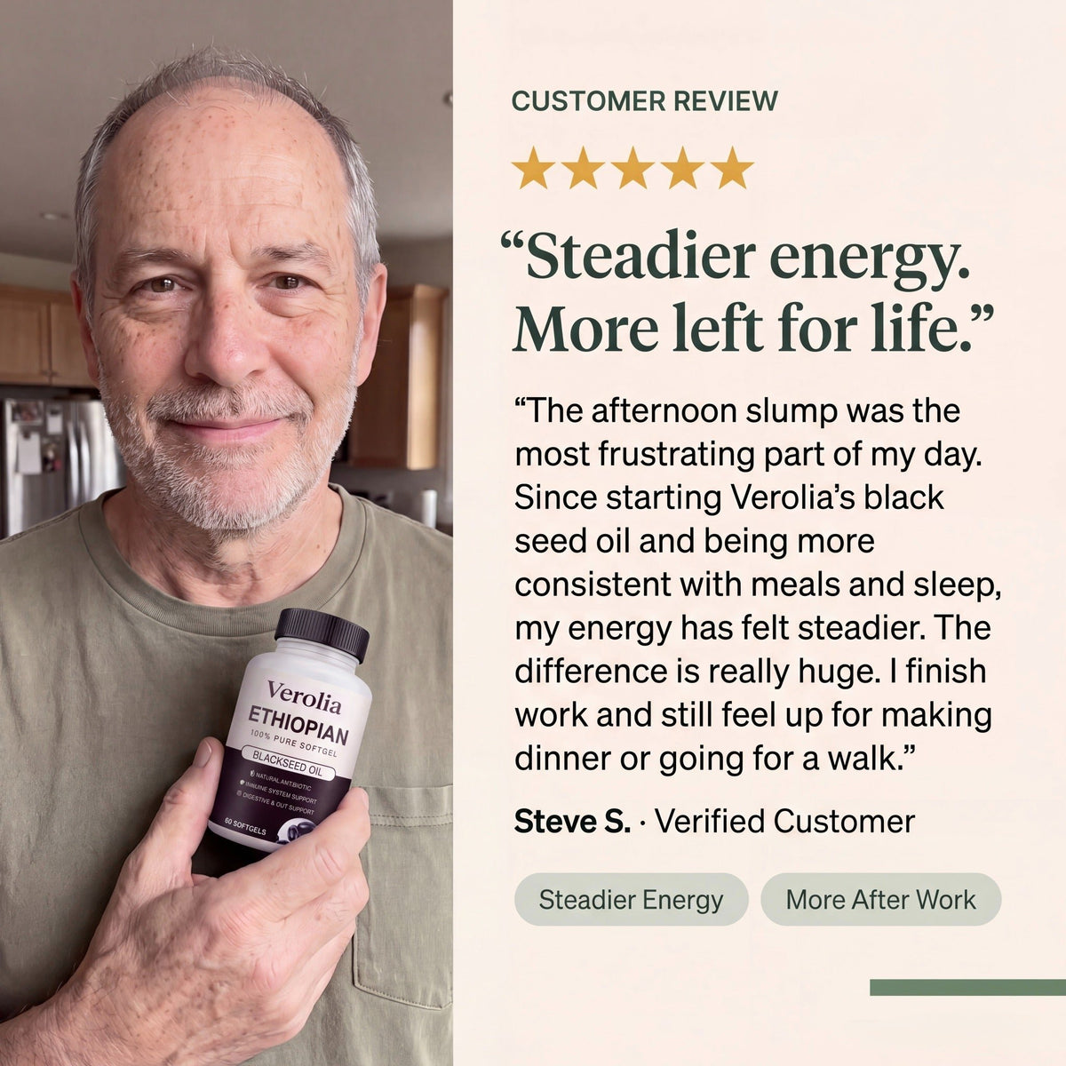 Verolia testimonial graphic attributed to Steve S.